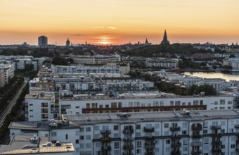 Stockholm, Sweden, 07 24 2019 Colorful sunset with a view over the city skyline taken from the