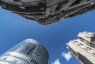 Brussels Old Town, Brussels Capital Region Belgium, 09 02 2019 Abstract look up of modern financial