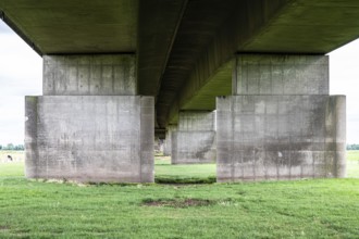 Tiel, Gelderland, The Netherlands, 07 14 2022, Concrete suspension bridge of the A15 highway