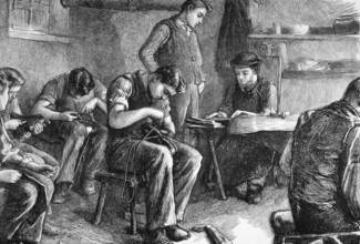 Shoemaking at the philanthropic society's farm school at redhill on engraving from 1872 published