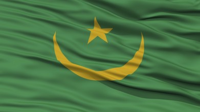 Closeup Mauritania Flag, Waving in the Wind, High Resolution