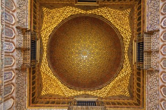 Spain, Andalusia. The Alcazar in Seville. Wooden dome in the Salon de Embajadores Austria, Europe