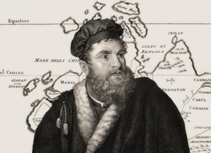 Marco Polo, c.?1254 –1324, an Italian merchant, explorer and writer, map of his travels, digital