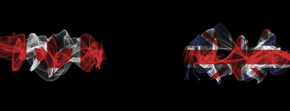 Flags of Canada and United Kingdom on Black background, Canada vs United Kingdom Smoke Flags