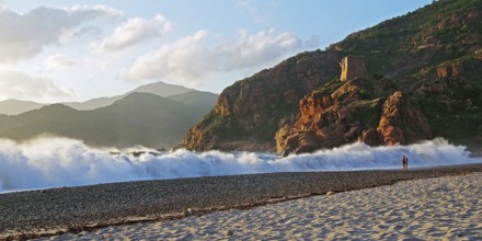 Surf waves on the beach of Porto, Corsica