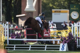 Jaydan Stettner of Canada and riding Ielinea JTL competes in the 1.45m Enbridge Cup at the Spruce