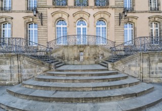 Echternach, The Grand Duchy of Luxembourg, 04 14 2019, The double stairs and facade of the