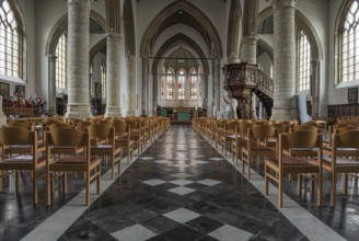 Veurne, West Flanders Region, Belgium, 07 18 2021 Interior design of the gothic church, Europe