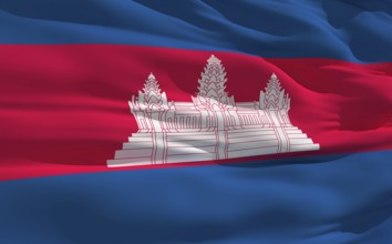 Fluttering flag of Cambodia on the wind