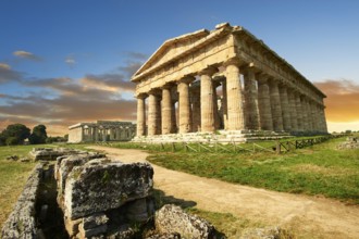 The ancient Doric Greek Temple of Hera of Paestum built in about 460-450 BC. Paestum archaeological