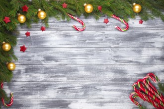 Christmas fir tree on wooden grunge background