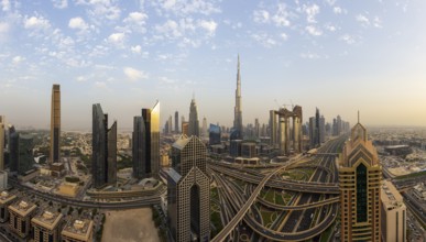 Dubai, UAE, July 21, 2018: Beautiful panoramic view of Dubai skyline just before sunset time