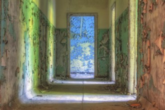 Colourful Hallway, Middle School #3, Lost Place, Prypyat, Chernobyl Exclusion Zone, Ukraine,