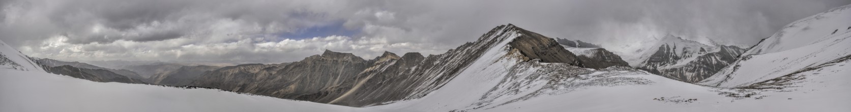Scenic panorama of cold mountainous landscape of Pamir mountain range in Tajikistan