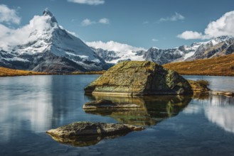 Matterhorn reflection in the lake Stellisee, Switzerland, Europe
