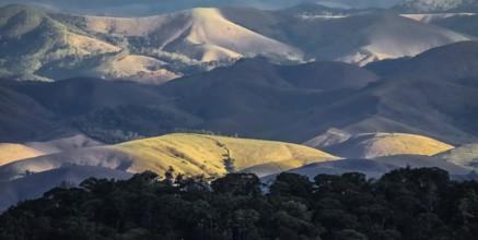 View of cleared Mata Atlantica mountains, Serra da Bocaina, Brazil, South America