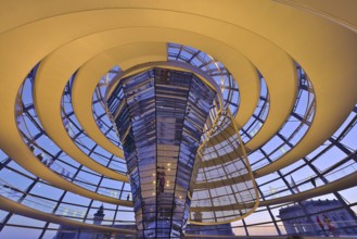 Reichstag building in Berlin. The large glass dome at the very top of the Reichstag has a