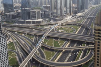 Dubai, United Arab Emirates, July 20, 2018: Aerial view of the Sheikh Zayed Junction with