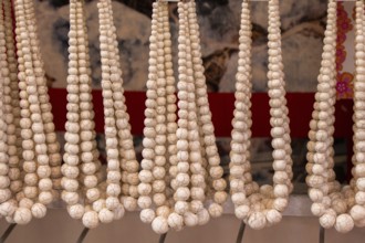 Handcrafted necklace. String of beads in various colors. Colorful beads necklaces