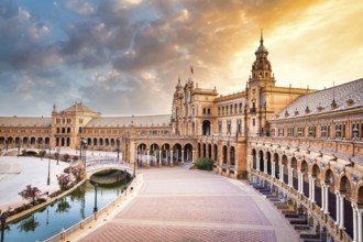 Spain, Seville. Spain Square, a landmark example of the Renaissance Revival style in Spanish