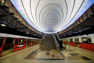 Contemporary design of Warsaw subway platform in Poland