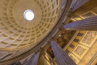 ROME, ITALY - CIRCA AUGUST 2020: Pantheon temple interior. Detail of the dome