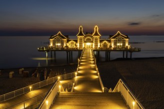 Germany - 15 August 2020: view of the Sellin pier on Ruegen Island on the Baltic Sea at sunrise