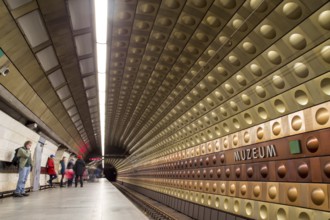 Prague, Czech Republic, March 20, 2017: Interior view of Muzeum metro station, Europe