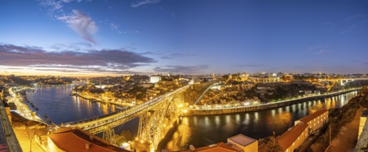 Panorama of Porto with the Douro River at dusk