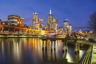 Melbourne, Australia, July 2 2013: Melbourne skyline along the Yarra River at dusk in Victoria