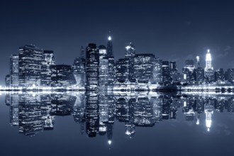 Manhattan at night, New York City. View from Brooklyn