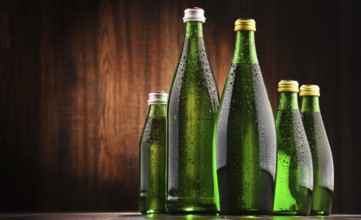 Composition with glass bottles of mineral water
