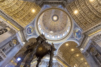 ROME, VATICAN STATE - August 24, 2018: interior of Saint Peter Basilica with cupola detail