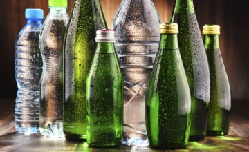 Composition with different sorts of bottles containing mineral water