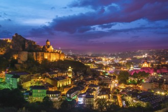 Panoramic view of Tbilisi, Georgia after sunset