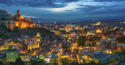 Panoramic view of Tbilisi, Georgia after sunset