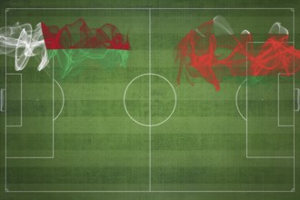 Madagascar vs Oman Soccer Match, national colors, national flags, soccer field, football game,