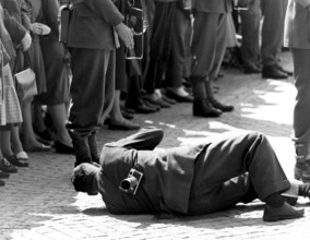 Press photographers. Media is very interested in covering the state visit of Queen Juliana of the