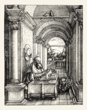 Saint Jerome in His Study by Hans Springinklee, woodcut, 16th century