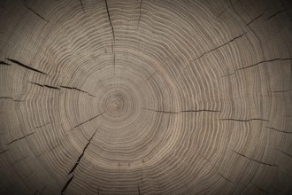 Year Rings On Cross Cut Of Oak Trunk