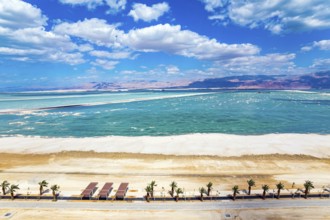 The Dead Sea is an endorheic salt lake. Israel. Magnificent resort for treatment and relaxation.