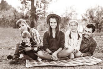 Happy frendly family have a picnic outdoor