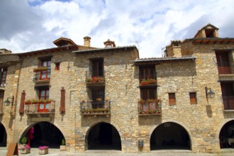 Ainsa medieval romanesque village streets in Huesca Aragon Pyrenees spain