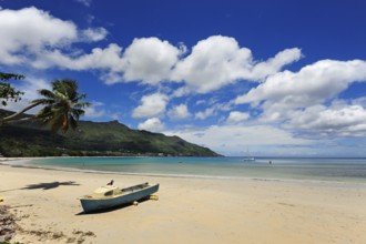 Boat on the beach, Beau Vallon, Mahe Island, the Seychelles, Indian Ocean