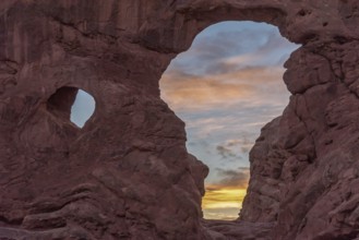 Sunset over Turret Arch in the Arches National Park, USA, North America