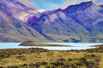 Los Glaciares is Argentina's most beautiful natural park. Huge lake with azure water, arid steppe