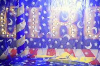 Circus concept metaphor recreation with clown equipment still life