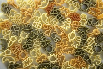 Italian children pasta texture, little multicolor shapes and flavour, good for background