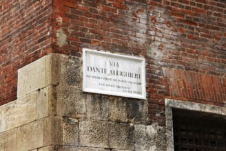 Street name sign Via Dante Allighieri in Verona, Italy, Europe