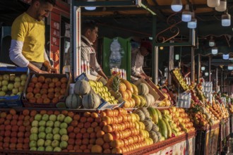 Fruit smoothie stall, Djemaa el Fna square, Intangible Cultural Heritage of Humanity, marrakesh,